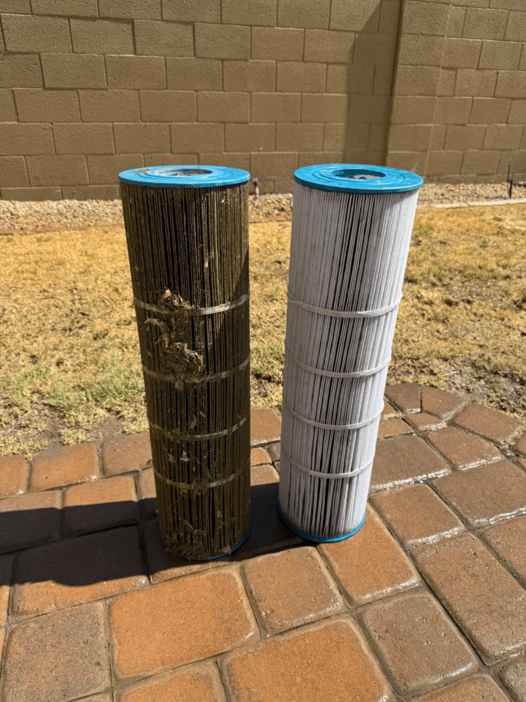 2 pool filters sit side by side Quality Pool Repairs and Replacement filters from Balanced Poolz in Arizona